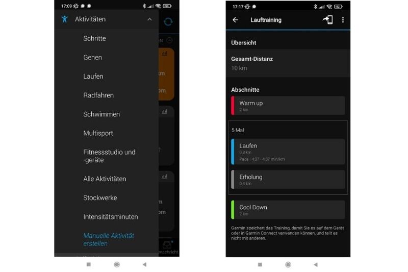 Man sieht die Übersicht über die Aktivitäten in der App.